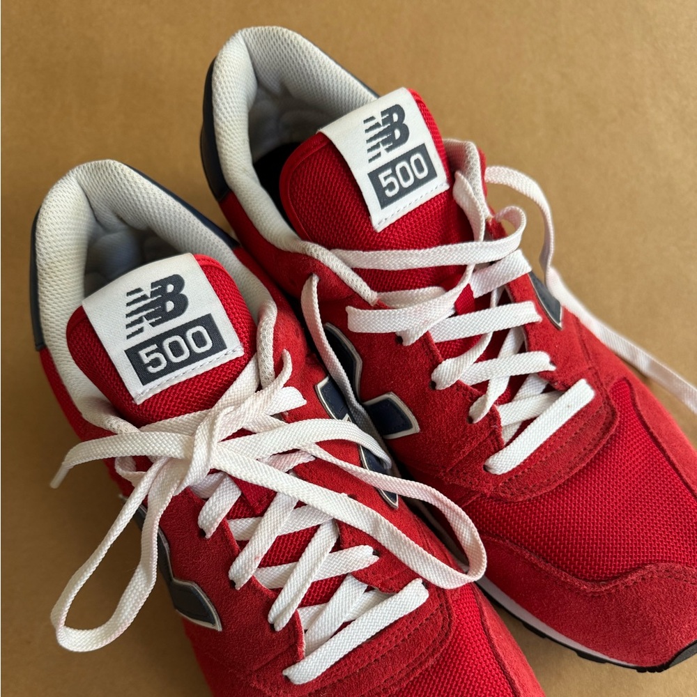 New Balance Red & White 500 Low-Top Sneakers